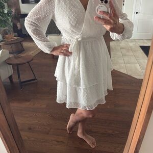 Grace Karin Cream Swiss Dot Wrap Dress with Belt